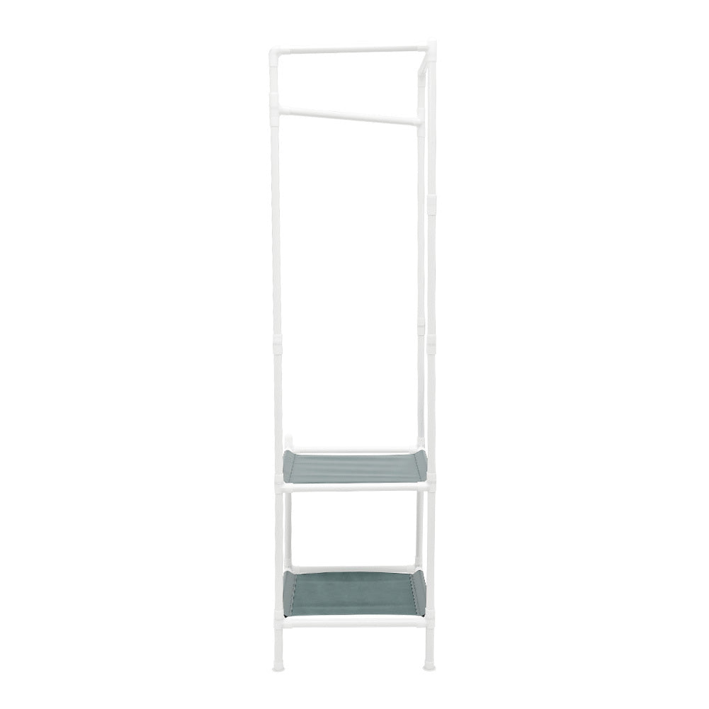 White Corner Clothing Rack with 2 Tier Shelves