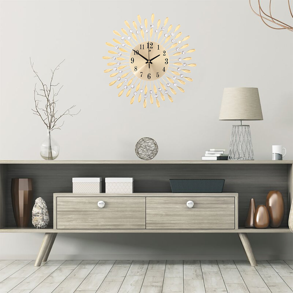 Large 3D Wall Clock Art Metal Diamond Decoration, Gold