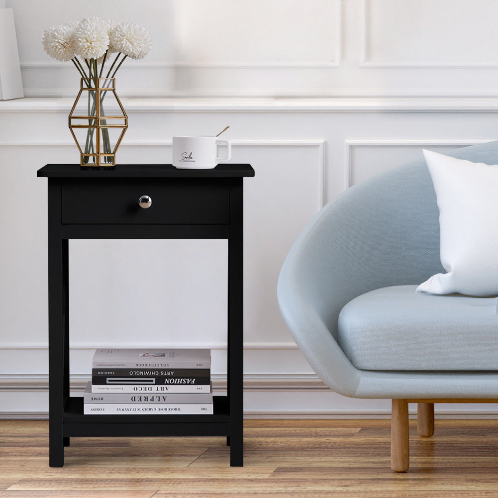 Modern Side Table Nightstand with Drawer Black