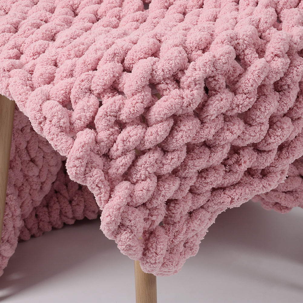 80x100CM Hand Woven Chenille Blanket for Couch and Bed,Pink