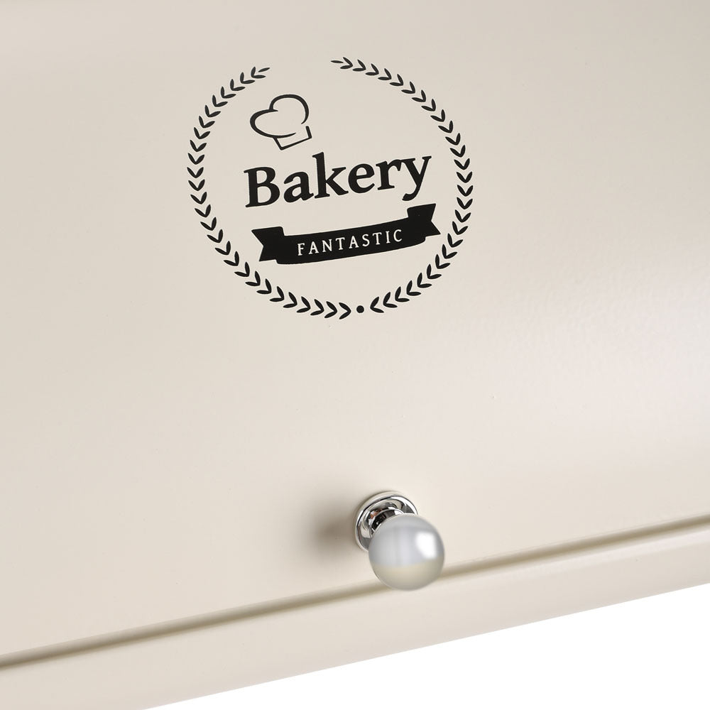 White Metal Roll Top Bread Container for Kitchen Countertop