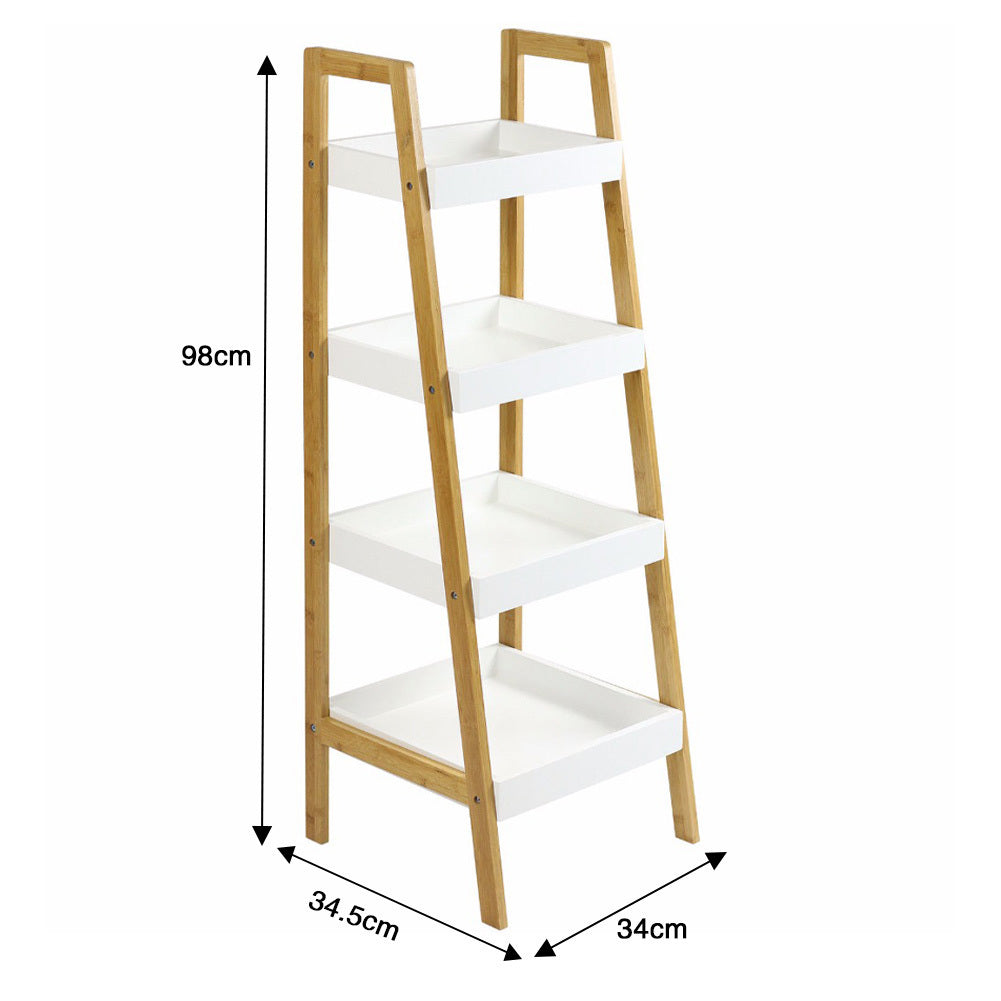 4 Tier Bathroom Ladder Shelf Wood Frame