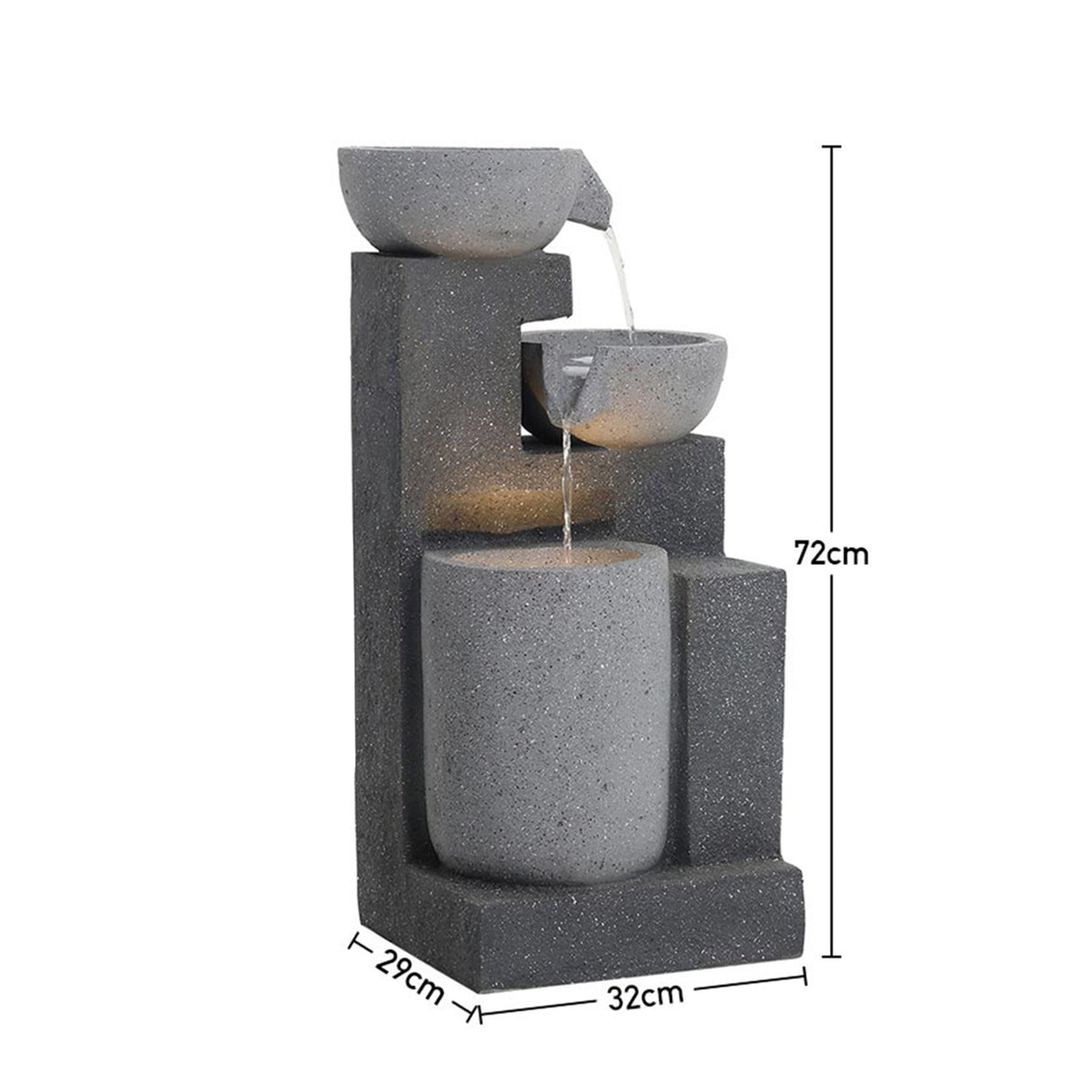 Outdoor 3 Bowls Water Feature Fountain Rockery Decor Solar Powered