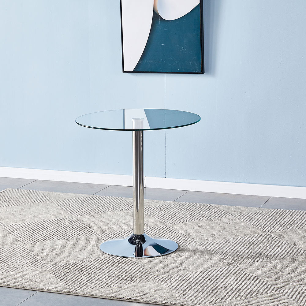 Silver Round Clear Glass Dining Table
