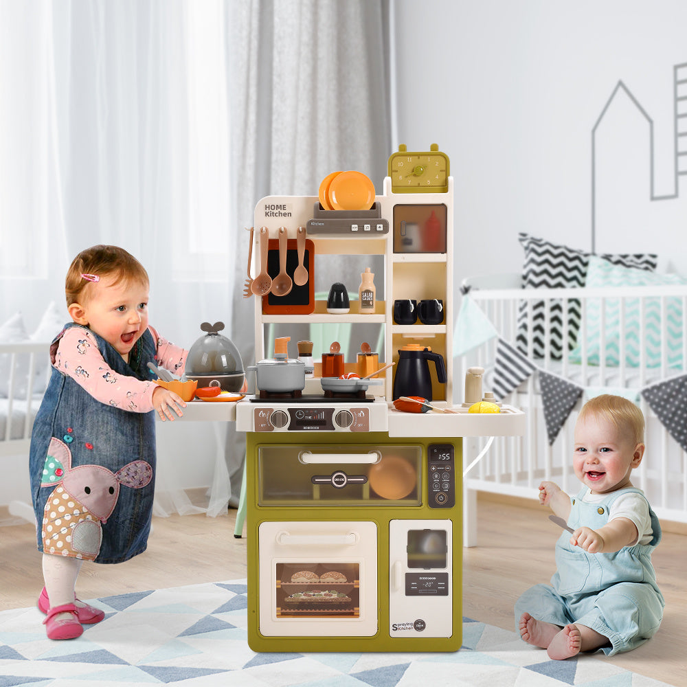 Green Mini Play Kitchen Set With 63PCS Kitchen Accessories