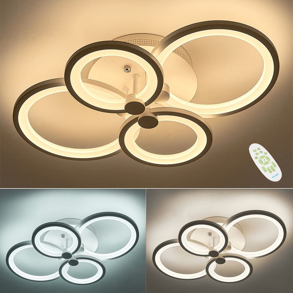Round LED Dimmable Ceiling Light With Remote, 4 Head