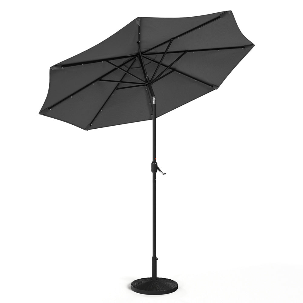 3M Large Garden LED Parasol Outdoor Beach Umbrella with Light Sun Shade Crank Tilt with 14KG Round Base, Dark Grey