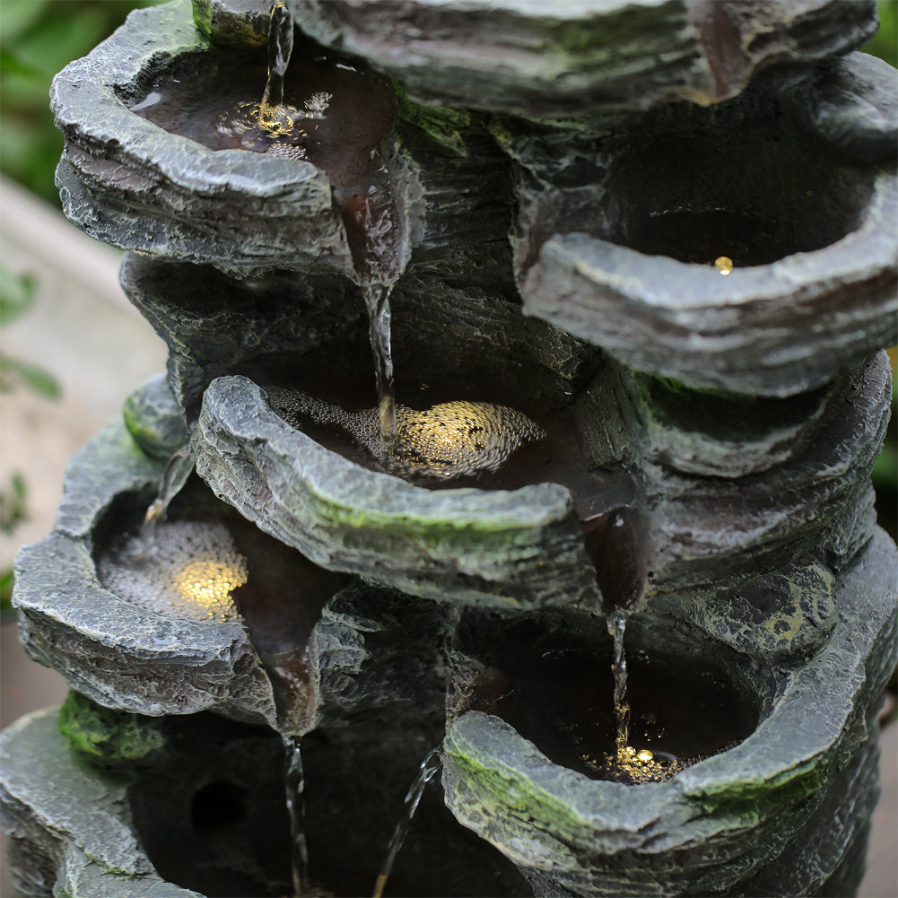 Solar Energy Rock Garden Resin Fountain Waterfall with Lights