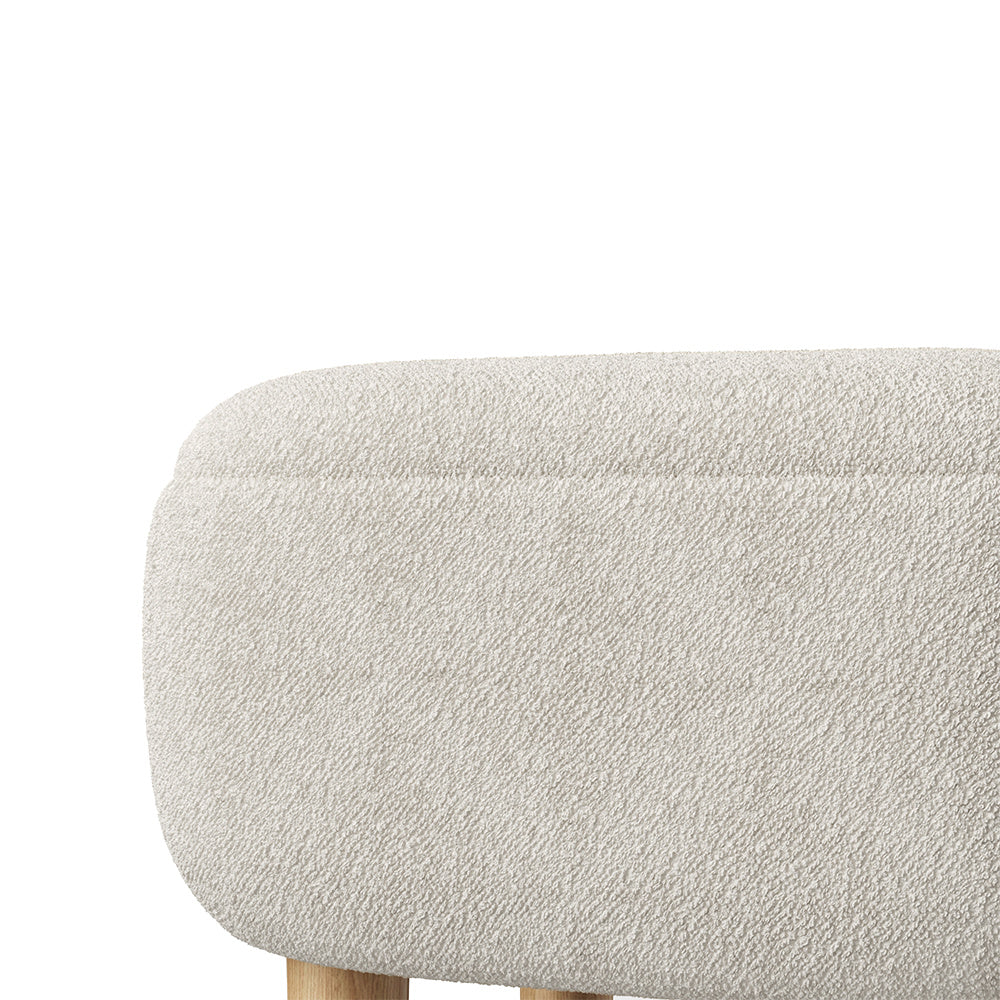 Beige Footstool Pouffe Stool with Wooden Legs