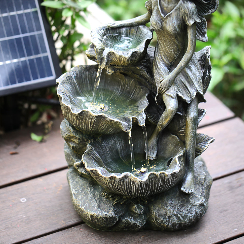 Solar Resin Garden Water Fountain Waterfall