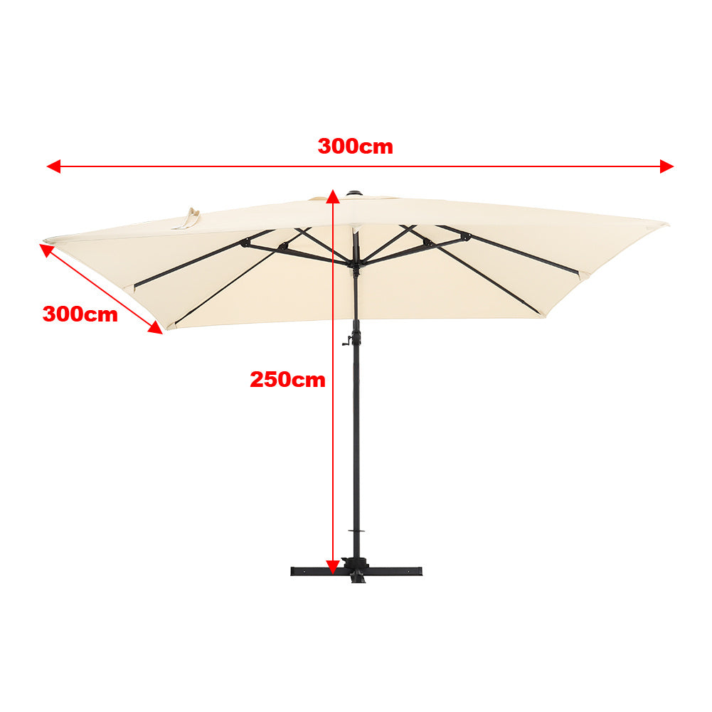 3M Large Garden Roma Tilting Aluminium Cantilever Parasol With Cross Base, Beige