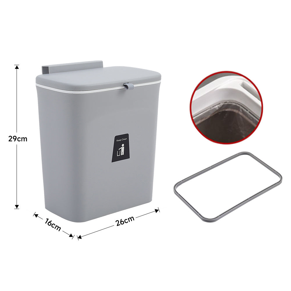 Grey Kitchen Hanging Flip Lid Trash Can
