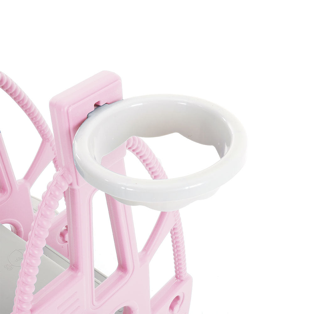 3 in 1 Kids Garden Climber Slide & Swing Set Basketball Hoop Children Playground Pink