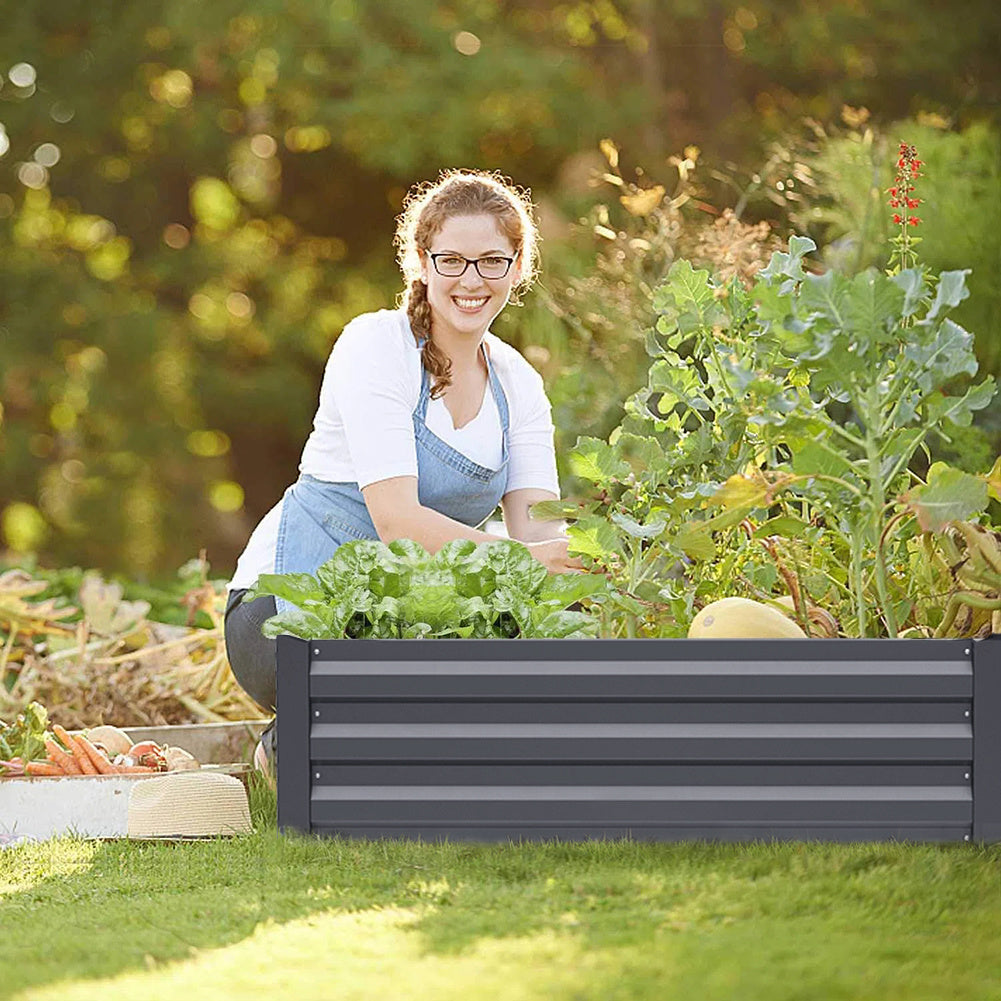 Grey 100cm W Galvanized Steel Raised Garden Bed Planter Box