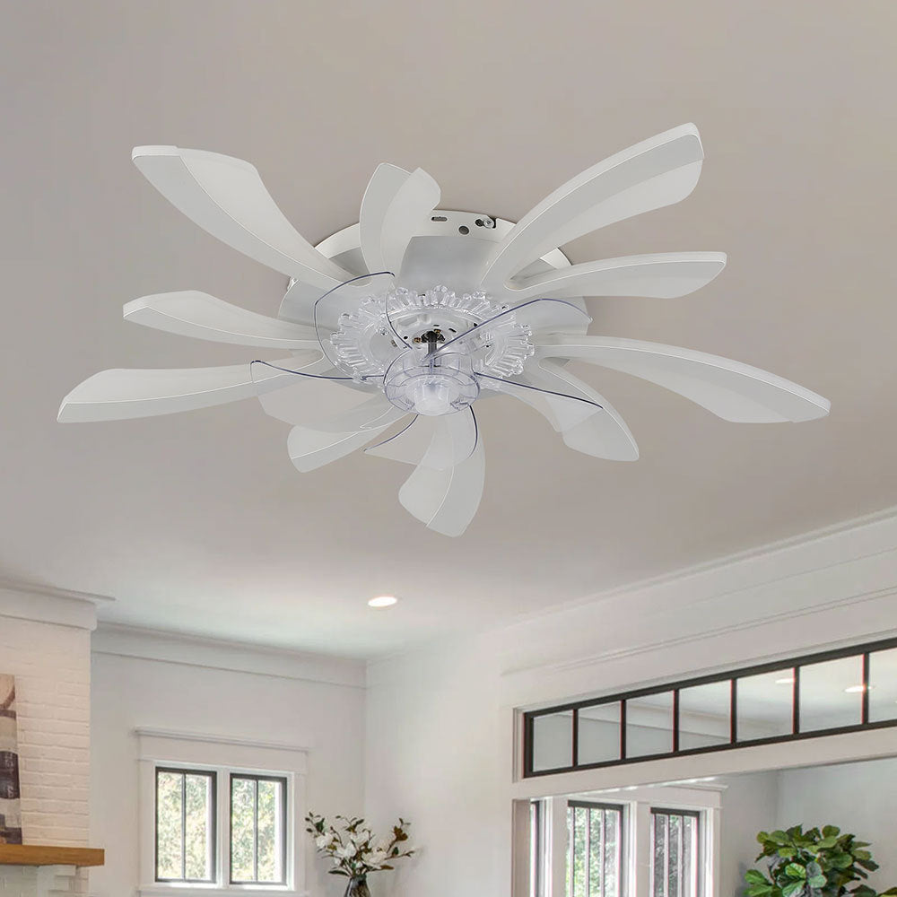 White Creative Ceiling Fan with LED Stepless Dimming Light