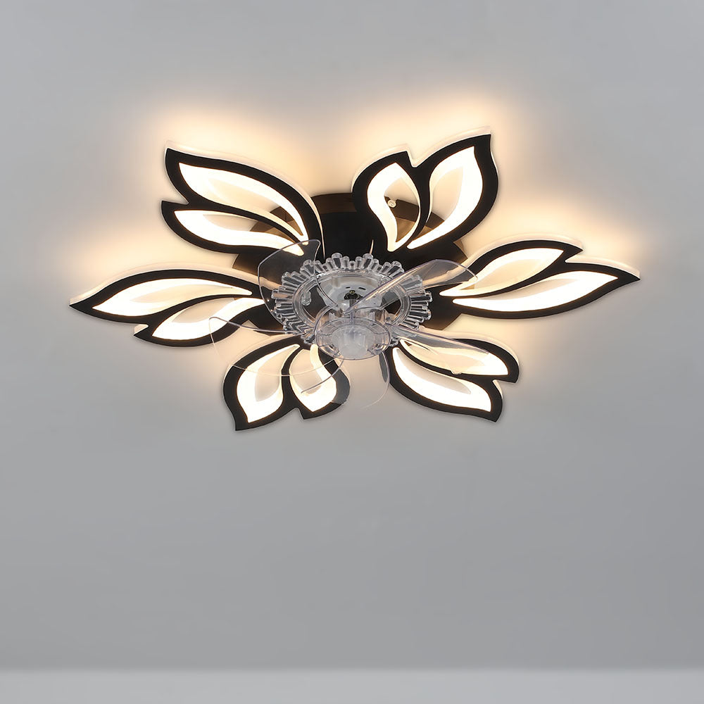 Black Modern Flower Ceiling Fan with 3 Color Lights