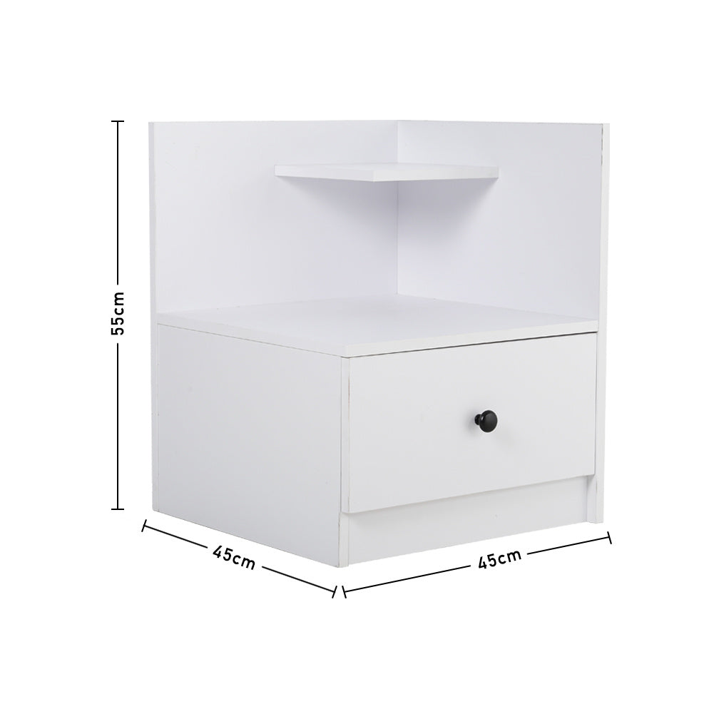 Urban Style Wooden Bedside Table with Drawers and Open Shelves, White