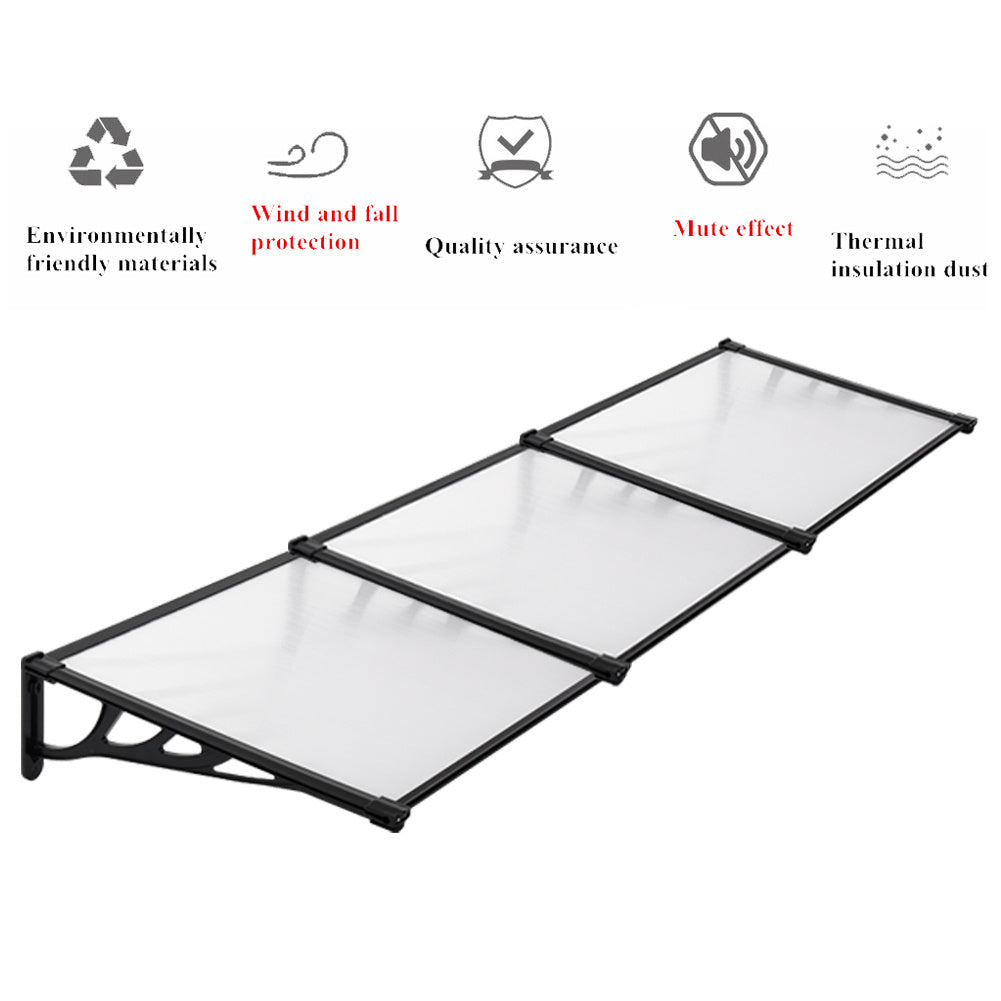 Black Straight Door Canopy Awning Shade Shelter, 270x90x28CM