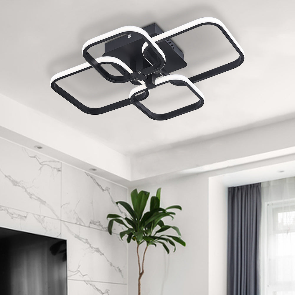 Modern Square LED Ceiling Lamp Chandelier Light, Black Frame-4 Head Cool White