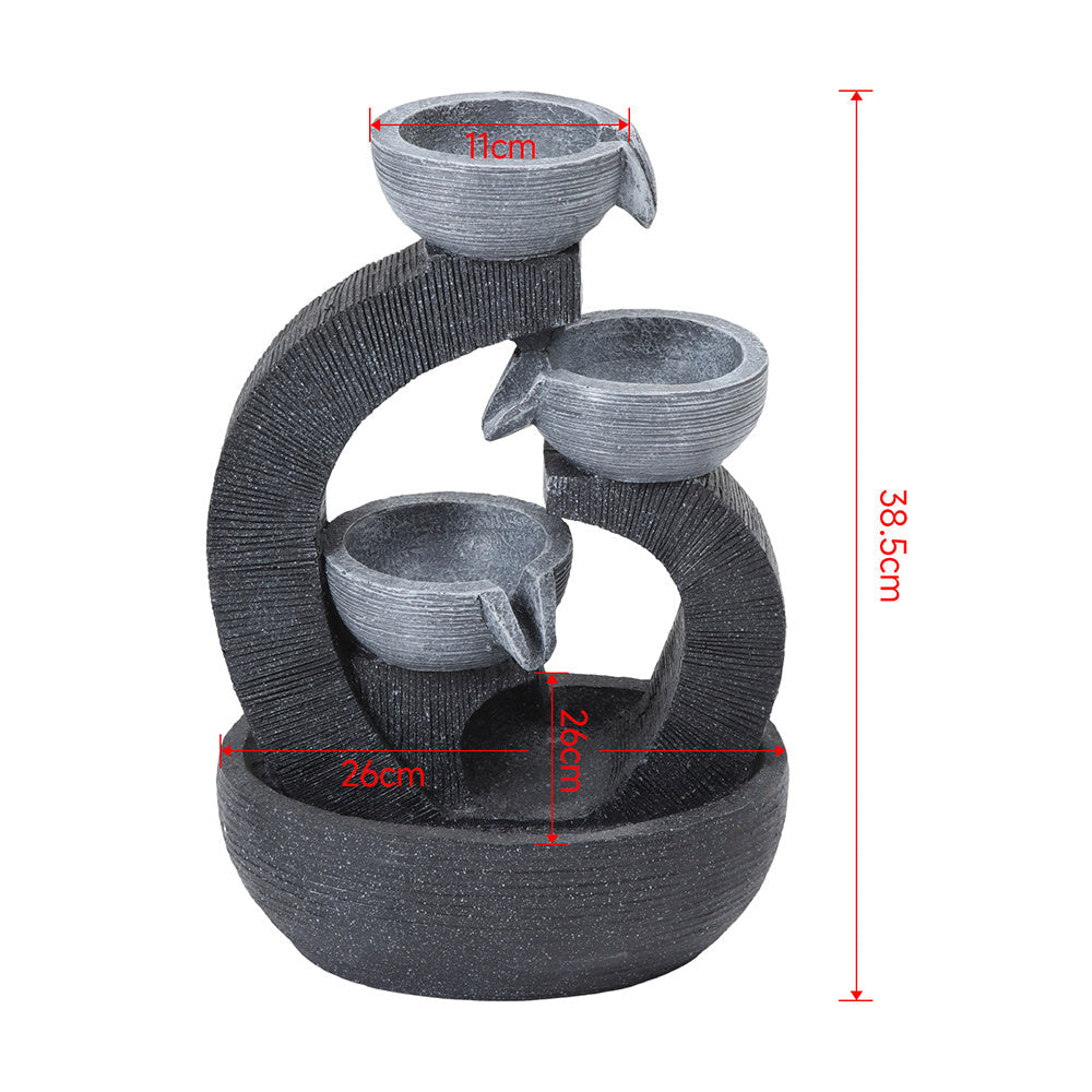 3 Tier Bowl Outdoor Solar Powered Water Fountain Decor with LED Light