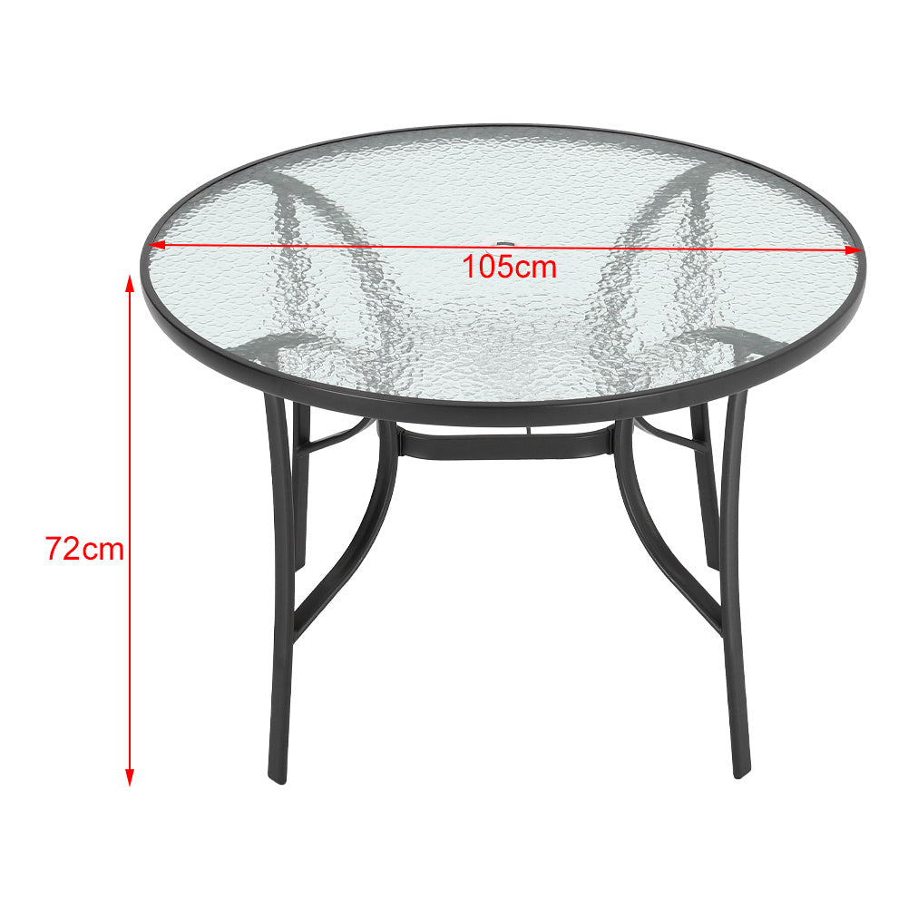 Set of 5 Garden 105CM Ripple Glass Round Umbrella Table and Stackable Chairs Set, Black
