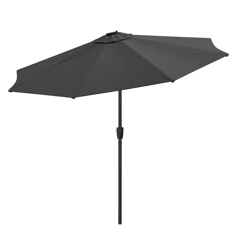 3M Large Garden LED Parasol Outdoor Beach Umbrella with Light Sun Shade Crank Tilt No Base, Gark Grey