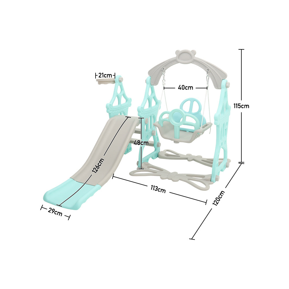 Green Indoor and Outdoor Swing and Slide Set for Kids