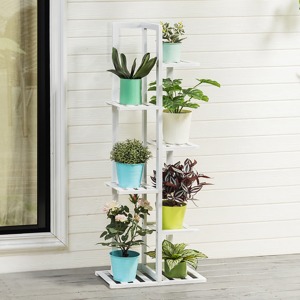 7 Tier Wood Flower Pots Holder Rack, White