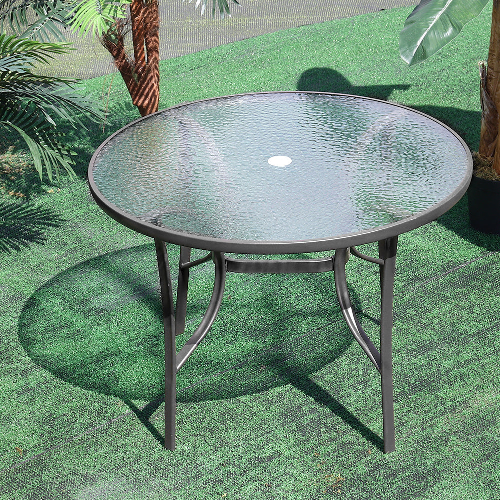 Garden Ripple Glass Round Table With Umbrella Hole Black