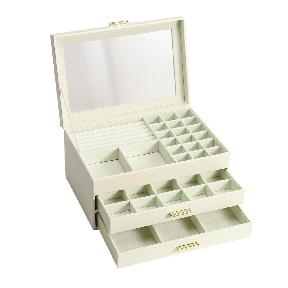 PU Leather 3 Tier Jewelry Box Organizer with Drawers