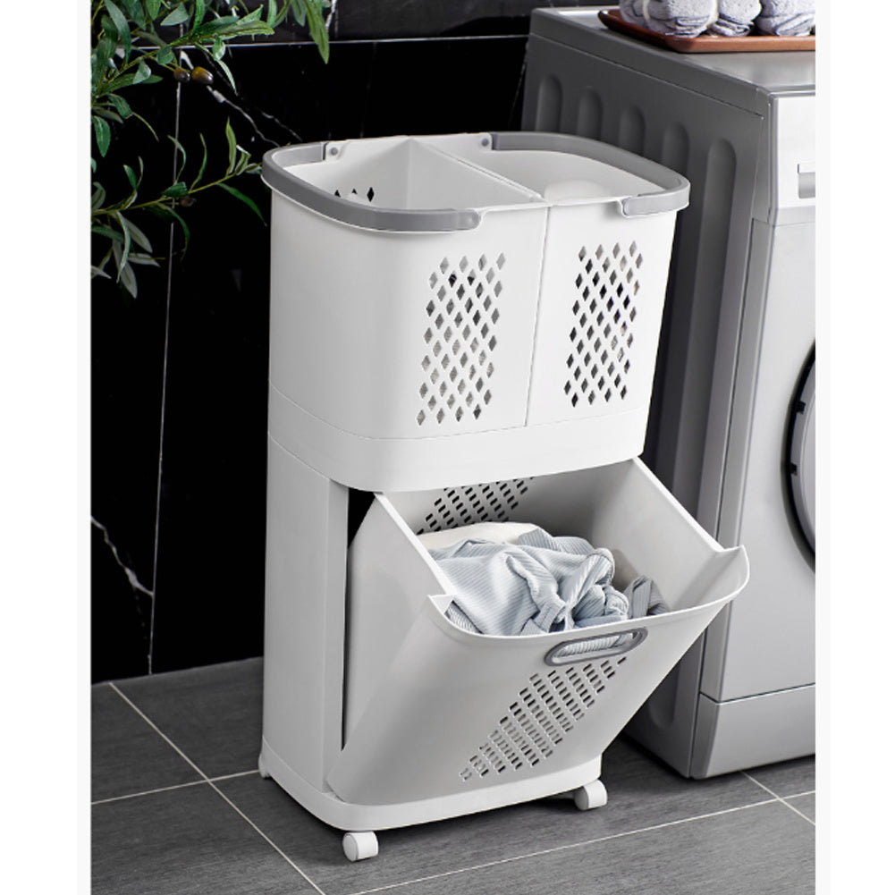 3 Grid Laundry Basket Retractable Compartment Washing Cloth Storage Bag