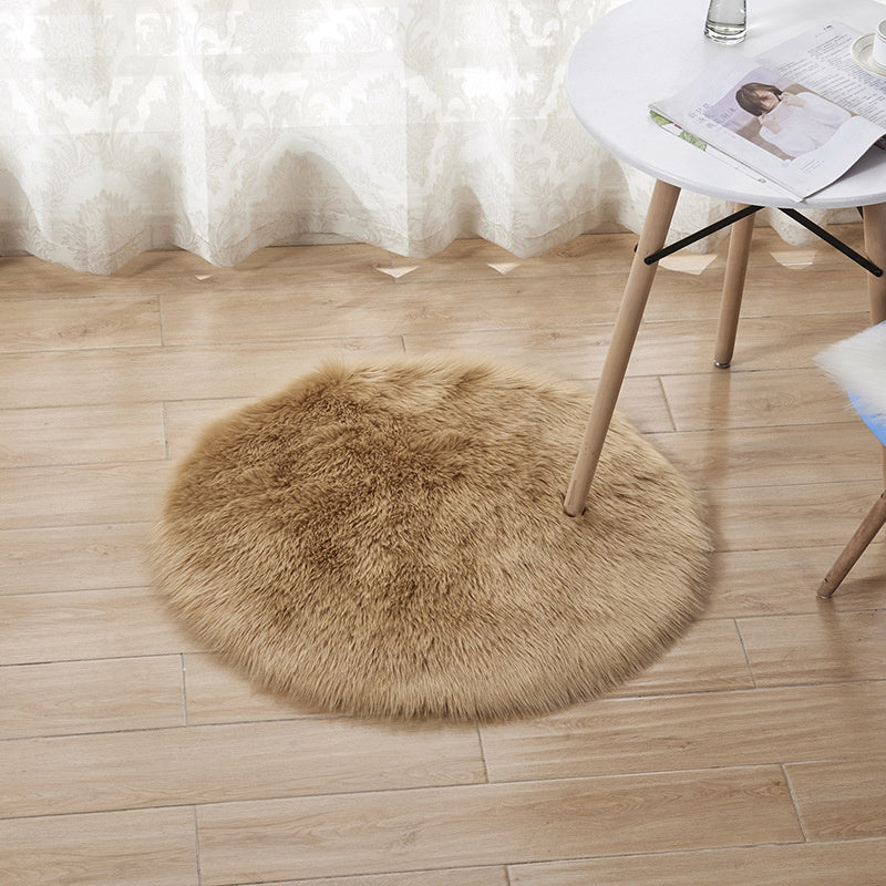 Khaki Round Soft Shaggy Polyester Indoor Decor Carpet Diameter 90cm