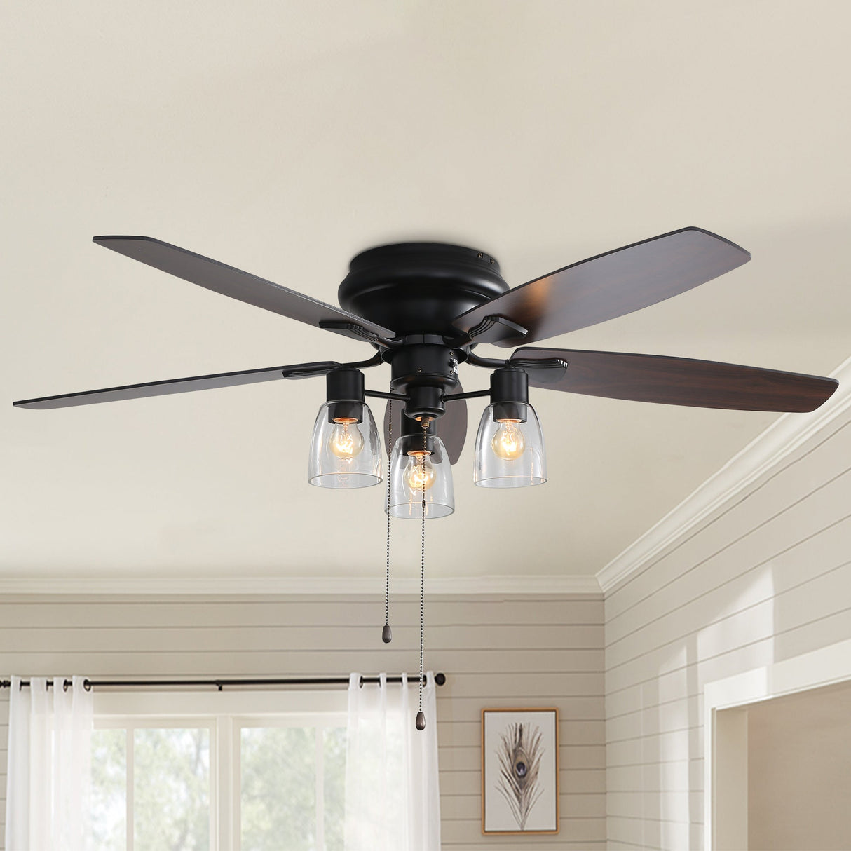 Black 52 Inch Low Profile Ceiling Fan Light with Remote