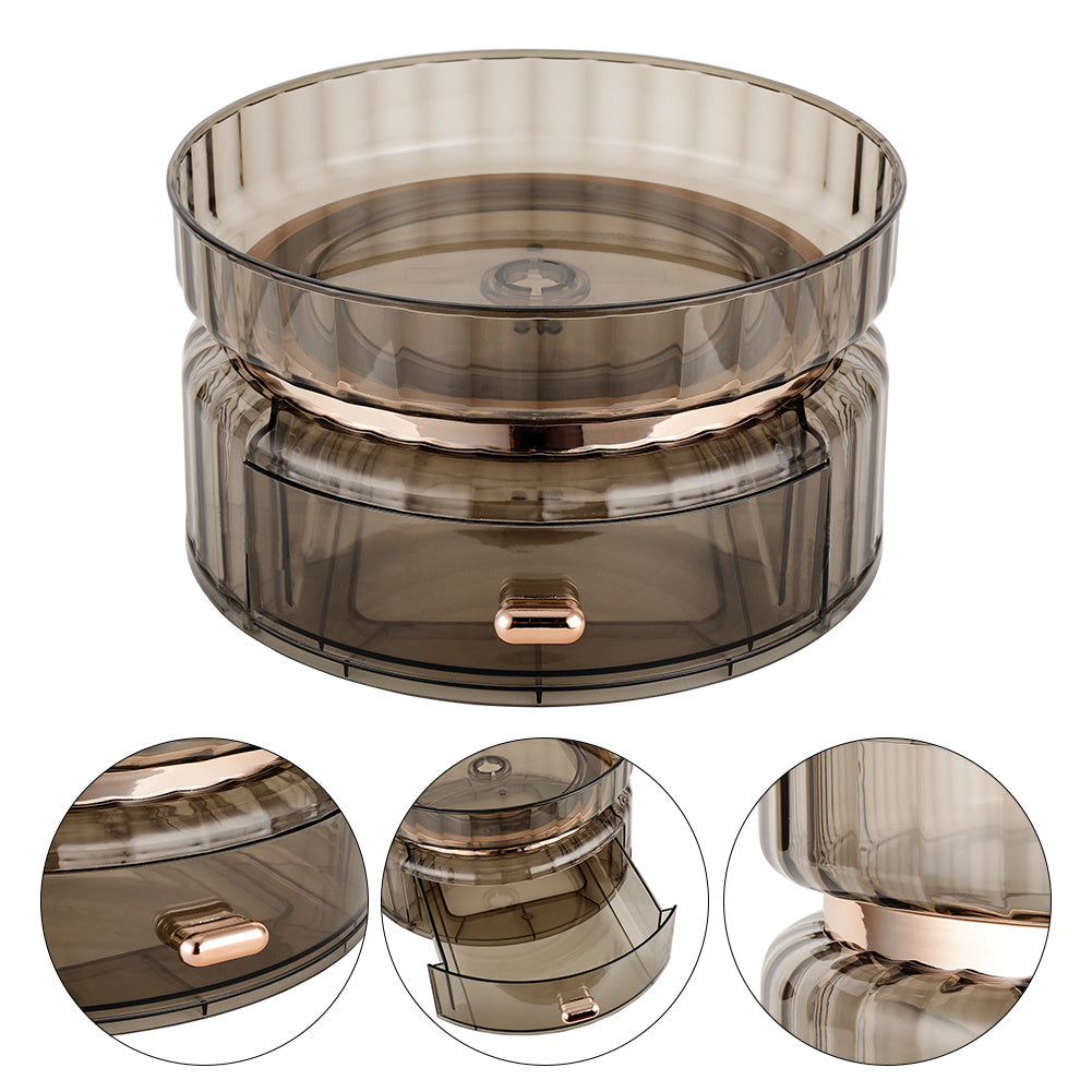 360? Rotating Makeup Cosmetic Organizer with Drawer, Grey