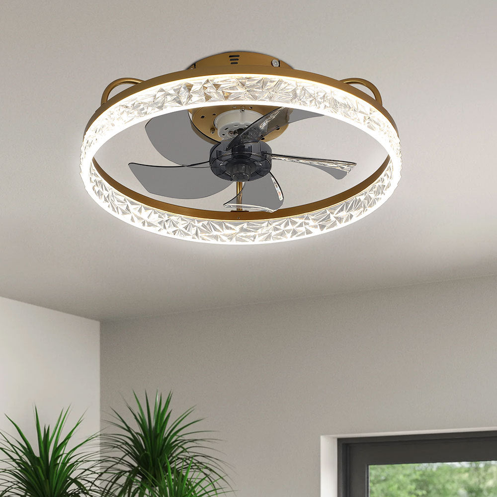 Modern Round Crystal Ceiling Fan with Light 48CM