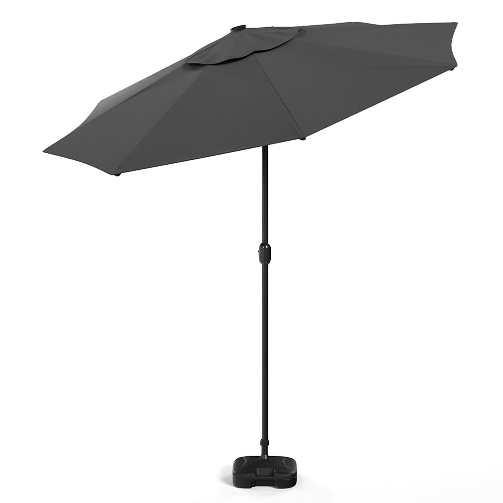 3M Large Garden LED Parasol Outdoor Beach Umbrella with Light Sun Shade Crank Tilt with Square Base, Dark Grey