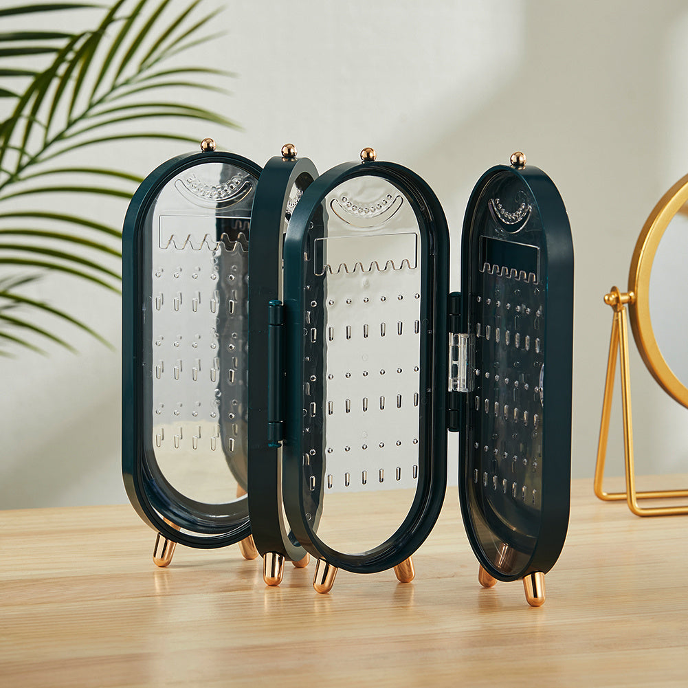 Green Dust Proof Jewelry Earring Necklace Storage Box with Mirror