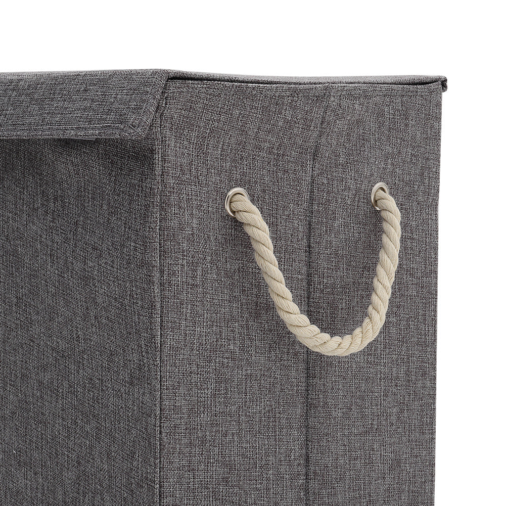 Grey Foldable Linen Laundry Basket Retro Design Hemp Handles