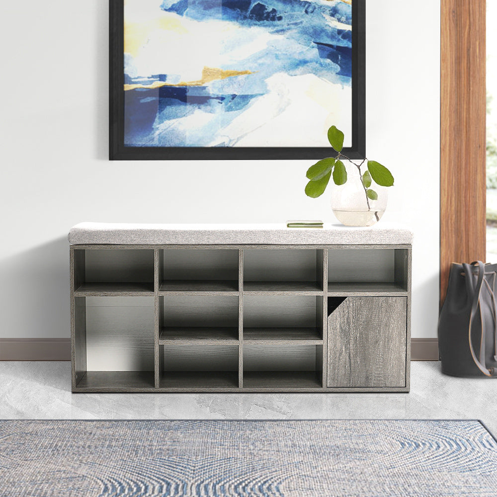 Grey Padded Shoe Storage Bench