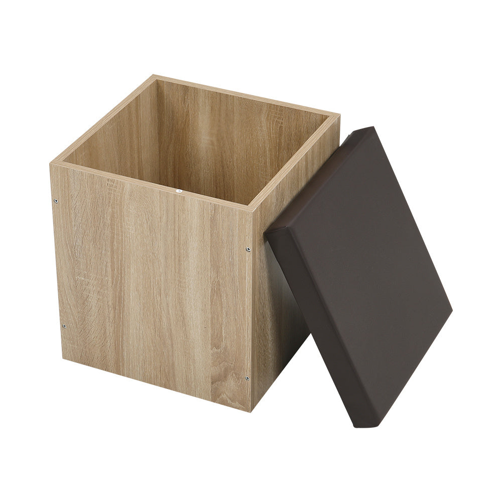 Wood Versatile Table and 4 Storage Stools Set,Natural And Brown