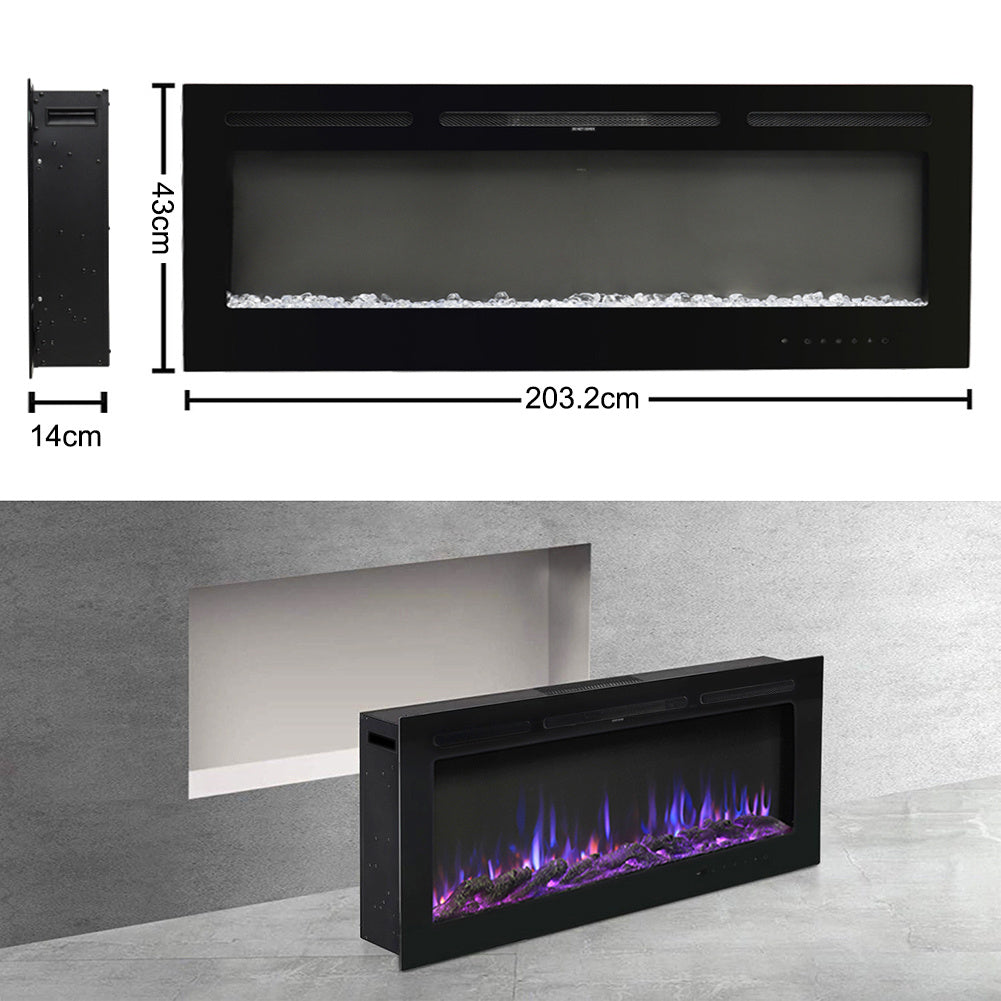 80 Inch LED Electric Fireplace Wall Mounted Wall Insert Heater 9 Flame Colours