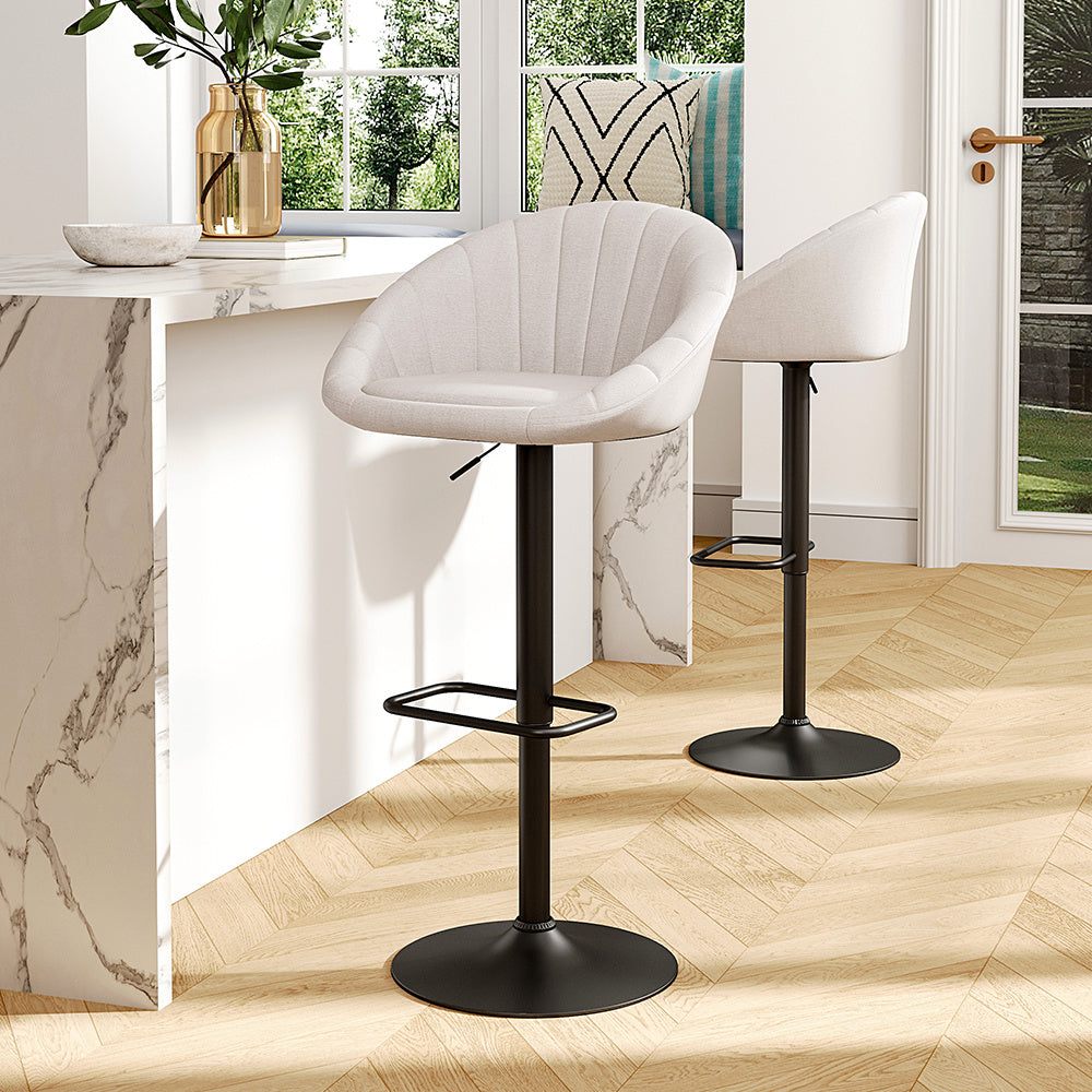 2 Set Linen Adjustable Height Swivel Breakfast Bar Stools,Beige