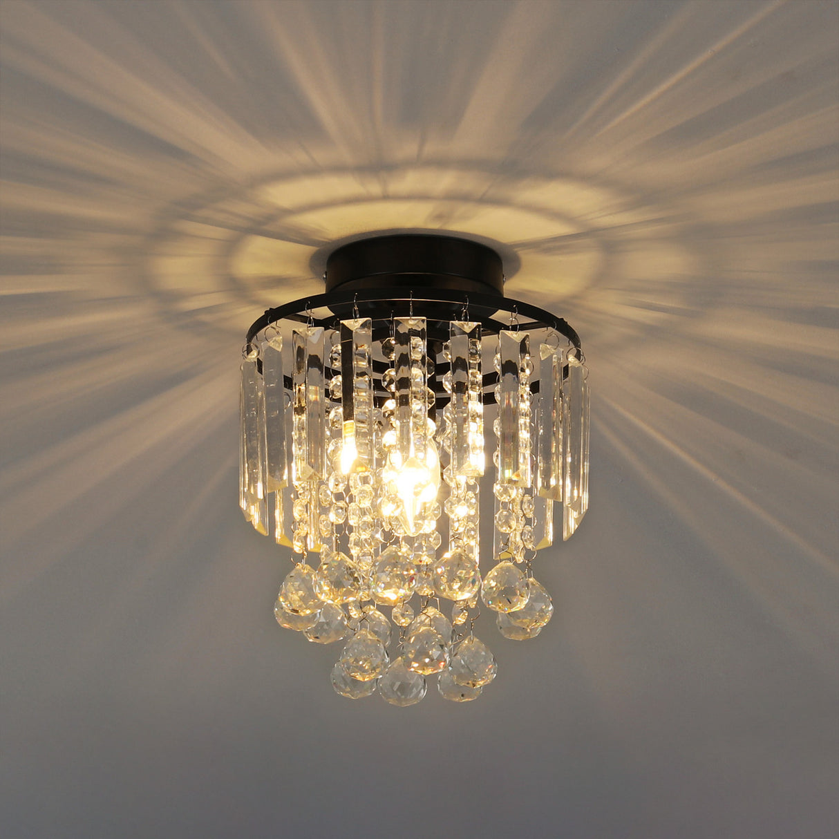 Black 23x26cm Bedroom Crystal LED Ceiling Light