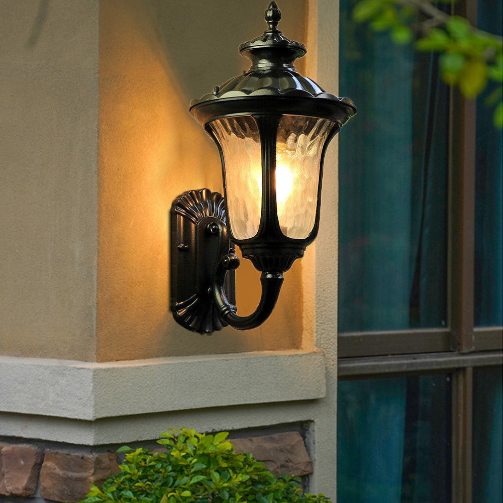 Black Traditional Textured Black Outdoor Wall Lantern