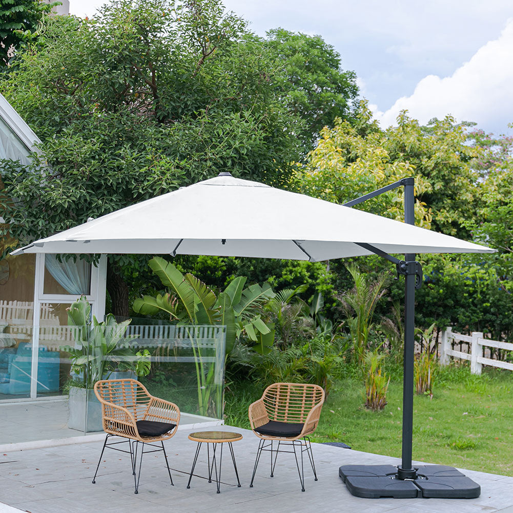 3M Large Garden Roma Tilting Aluminium Cantilever Parasol With Petal Base, Light Grey