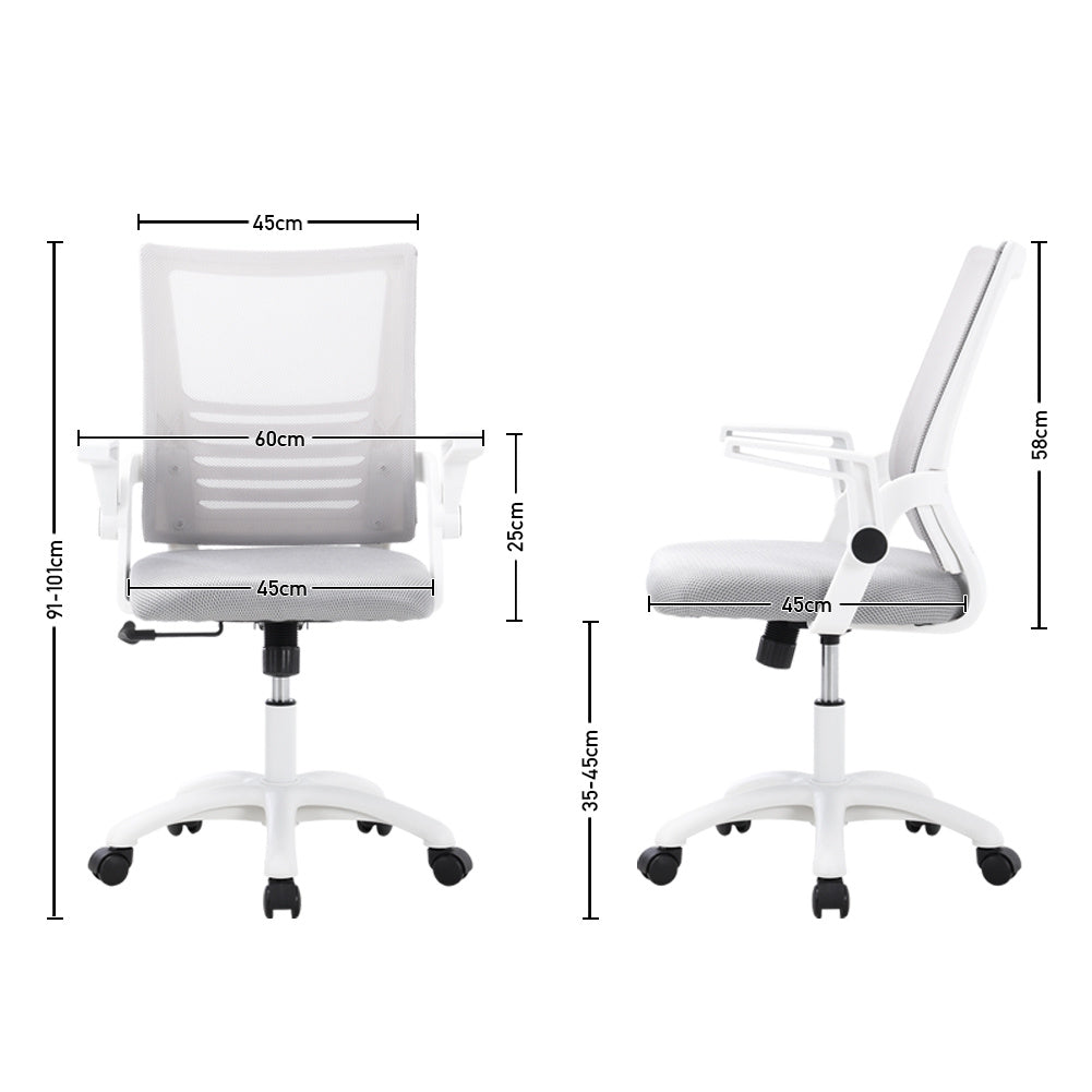 Mesh Office Chair Ergonomic Design with White Flip up Armrests, Grey