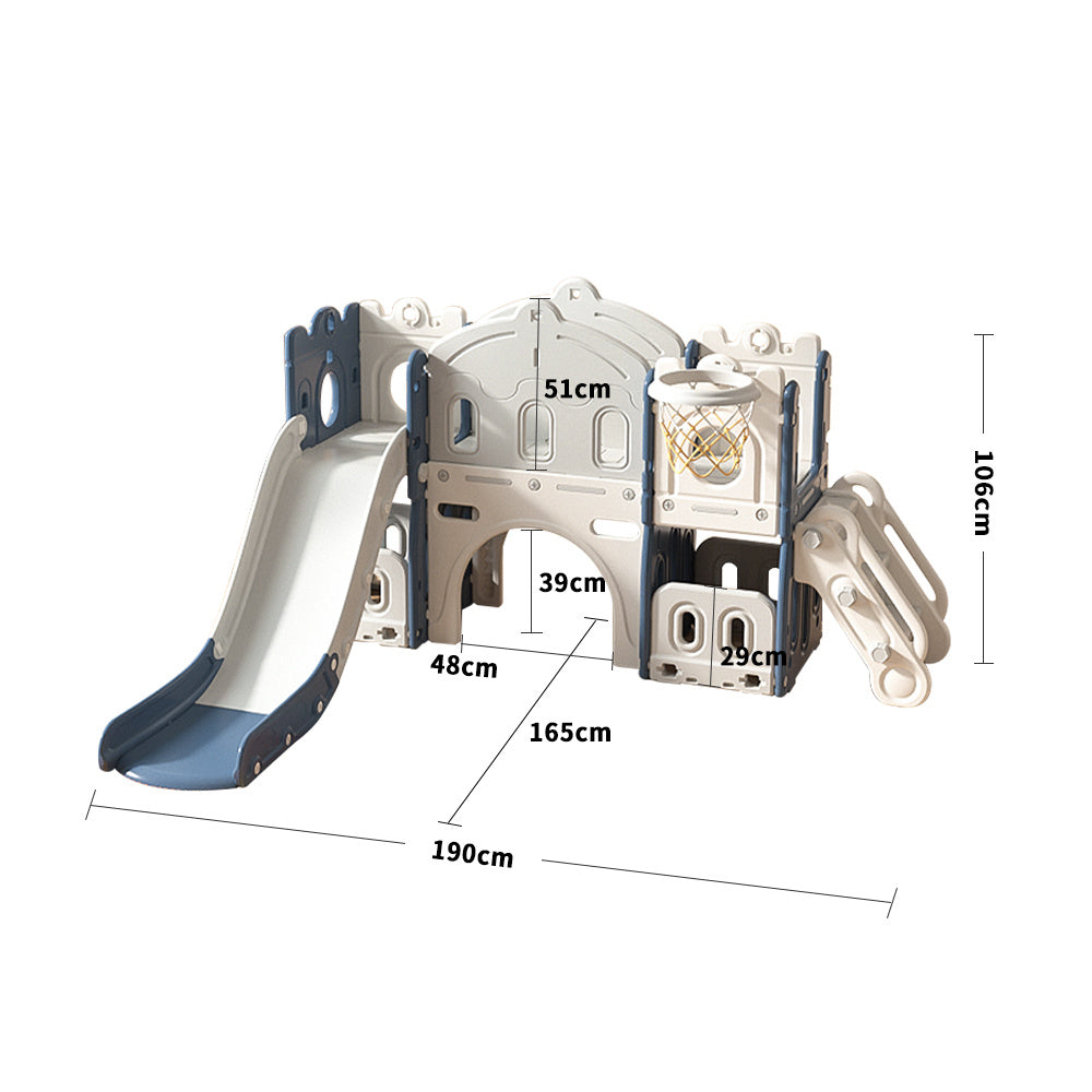 Kids Playset with Slide Basketball Hoop Indoor Playground,Blue