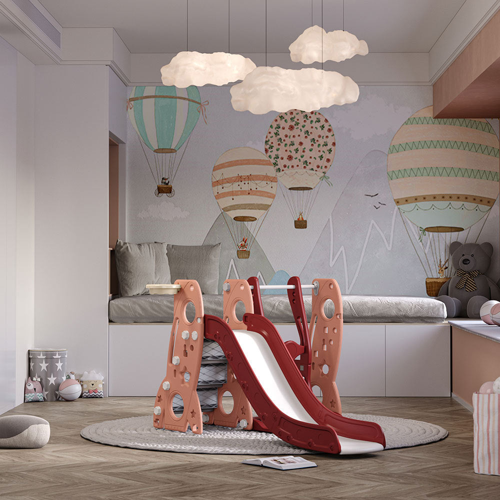 Red Kids Swing and Slide Set with Basketball Hoop