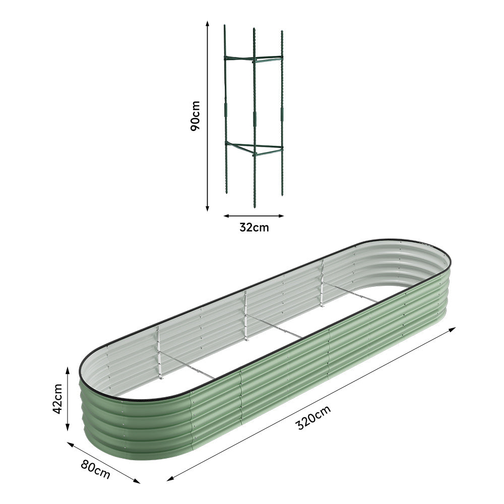 Light Green 320cm Oval Shaped Galvanized Steel Raised Garden Bed