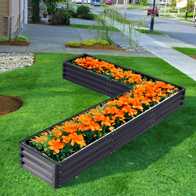 Black L Shaped Galvanized Steel Raised Garden Bed